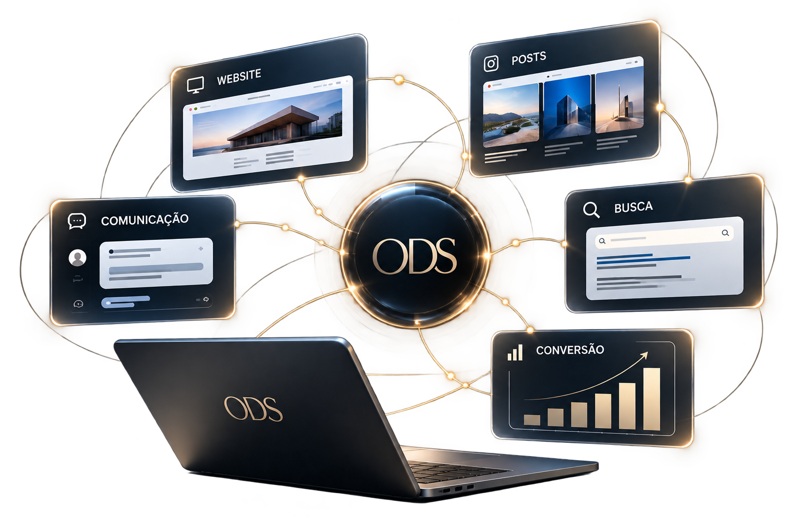 Notebook e soluções digitais conectadas ao símbolo da Oriental Digital Studio
